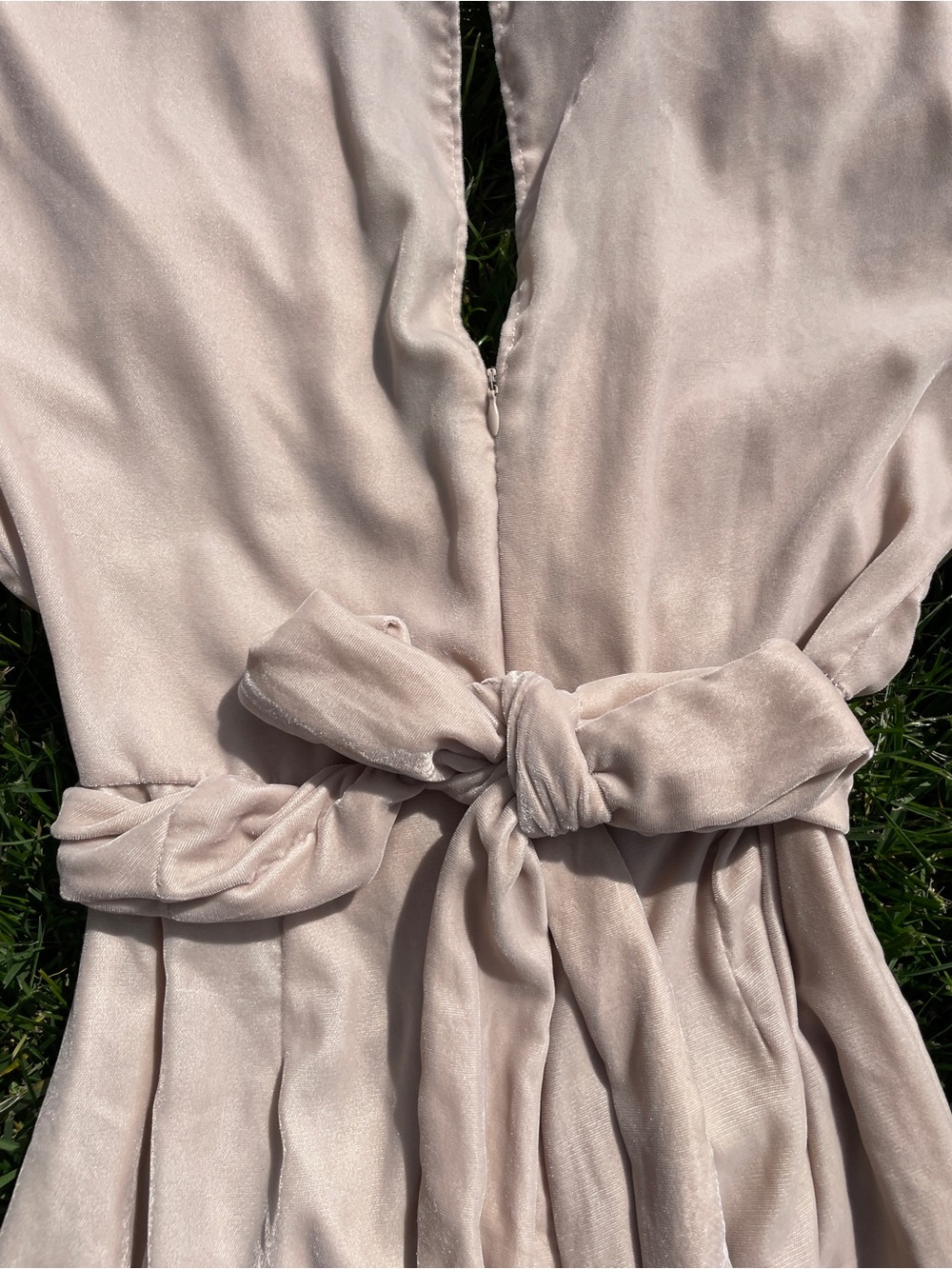 ASOS DESIGN Champagne Velvet Wrap Mini Dress Balletcore - Picture 5 of 8